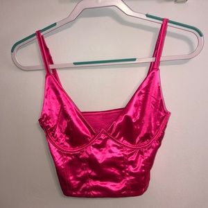 Amazon Hot Pink Silk Cropped Corset Top (SIZE: SMALL)